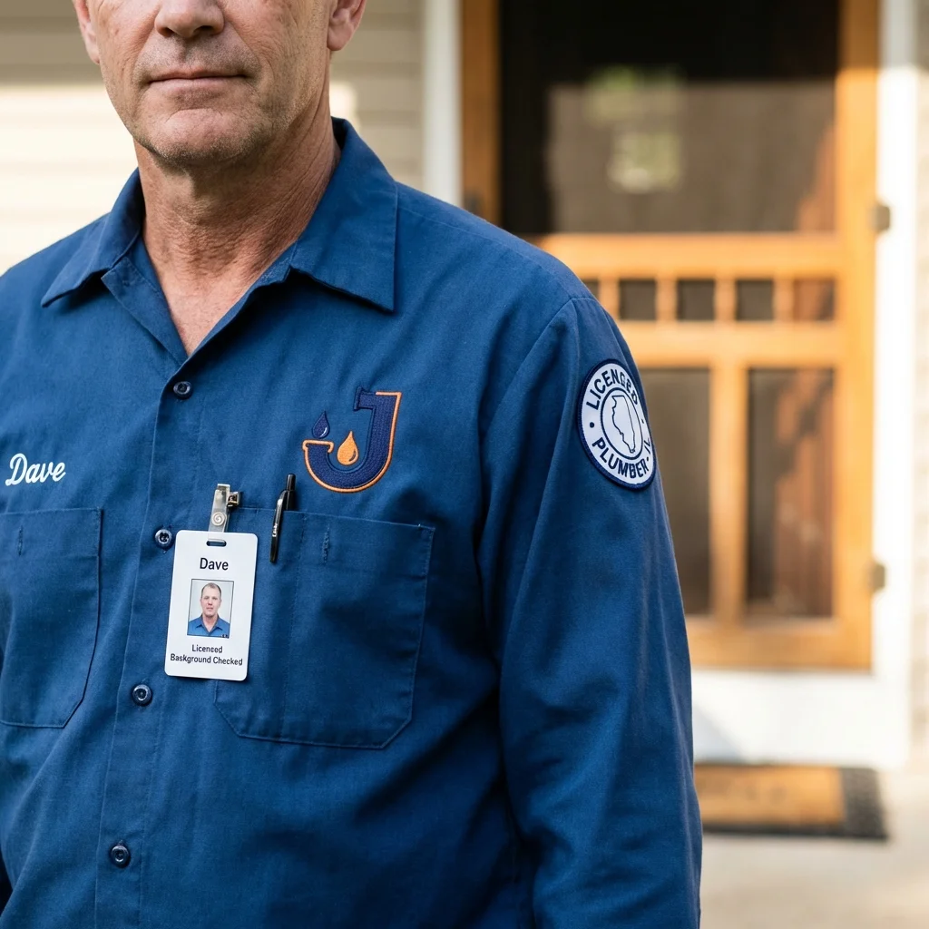 Licensed plumber showing ID badge in Gilbertsville, PA