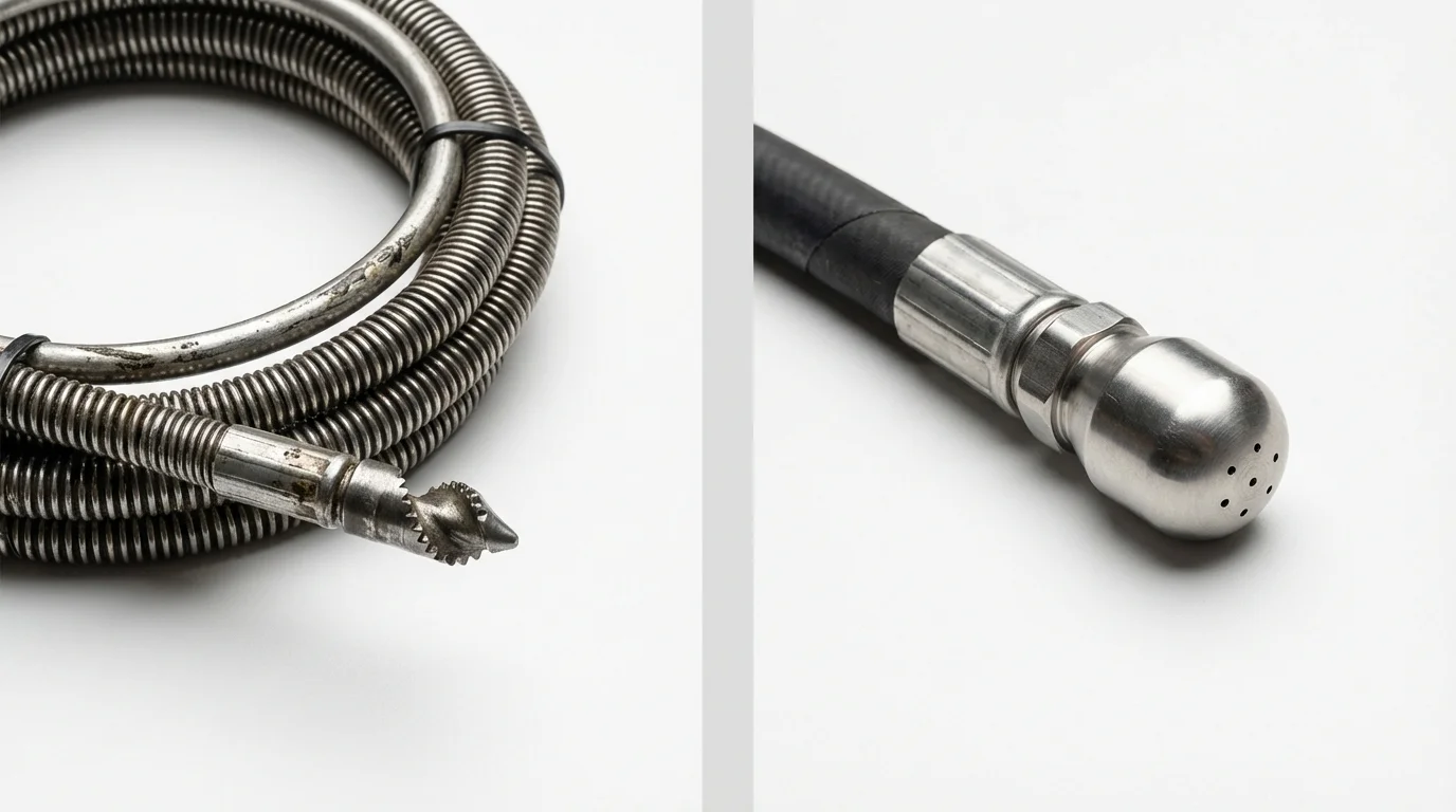 Drain snake cable and hydro jetting nozzle used for drain cleaning in Gilbertsville, PA