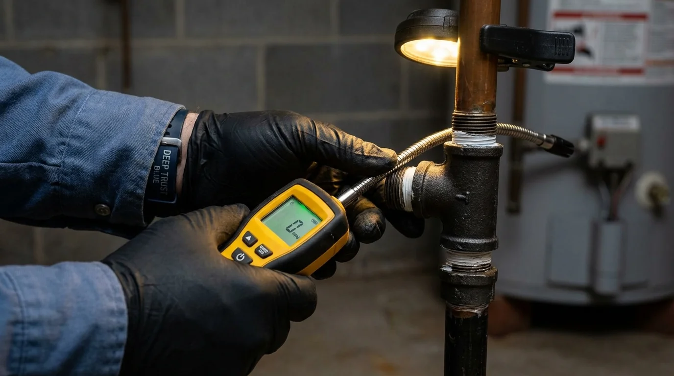 Gas leak detection with electronic sniffer by Johns Plumbing LLC in Gilbertsville