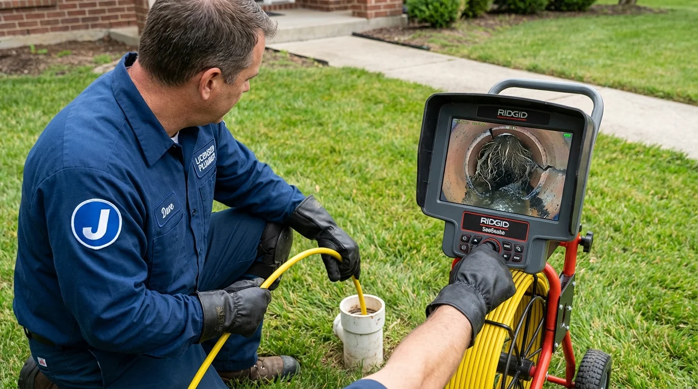 Sewer camera inspection being performed by Johns Plumbing LLC in Gilbertsville
