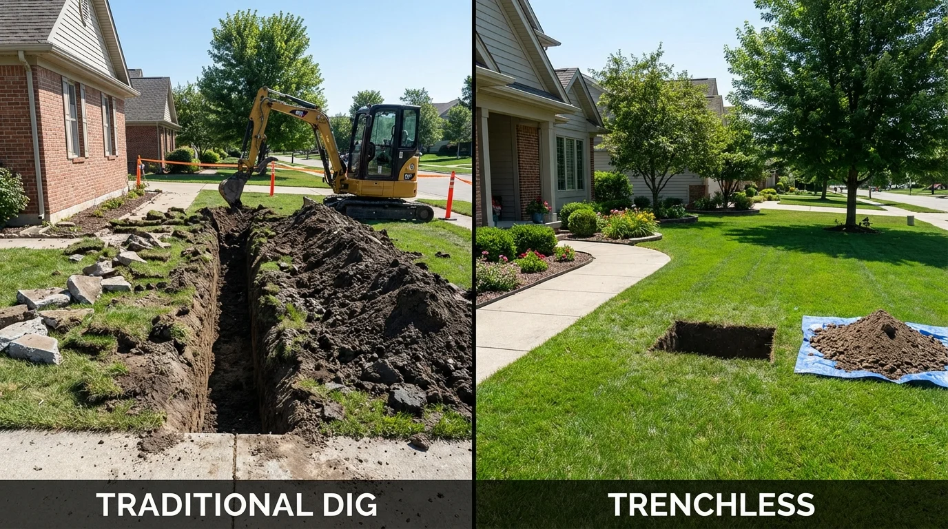 Trenchless sewer repair with minimal yard damage versus traditional excavation in Gilbertsville, PA